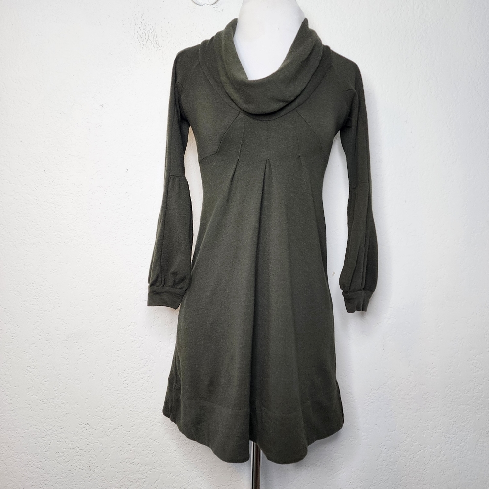 Diane Von Furstenberg Bilboa Moss Green Wool Dress Size 0 Long Sleeves Cowl Neck